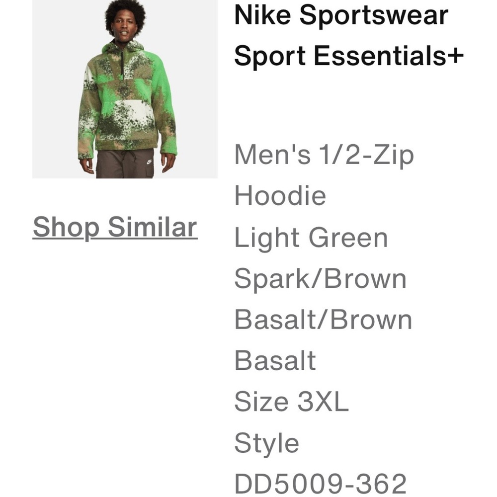 Nike Sport Essentials Half-Zip Sherpa Pullover Green and Brown 3XL - Picture 9 of 9